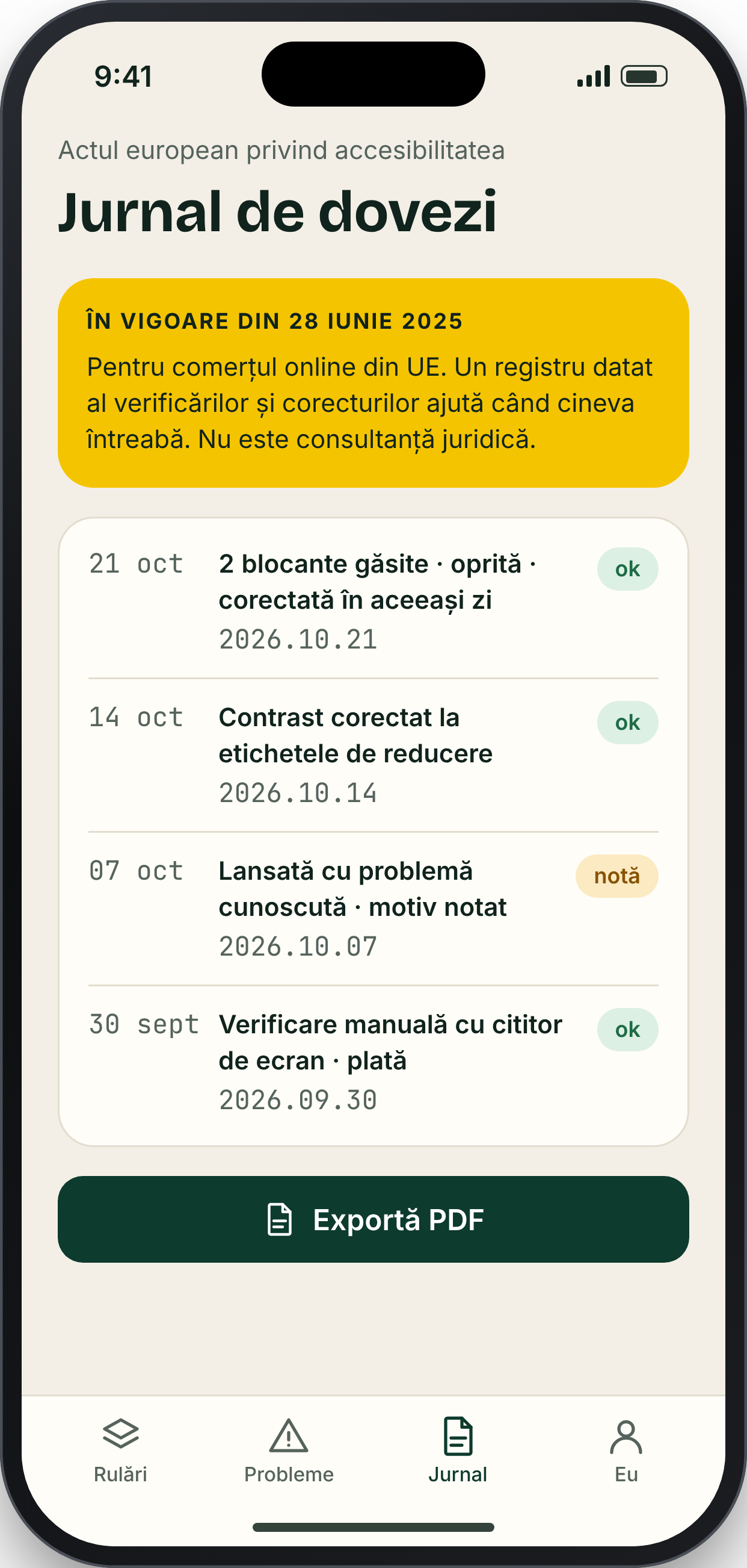 PRAG, ecran: Jurnalul de dovezi EAA