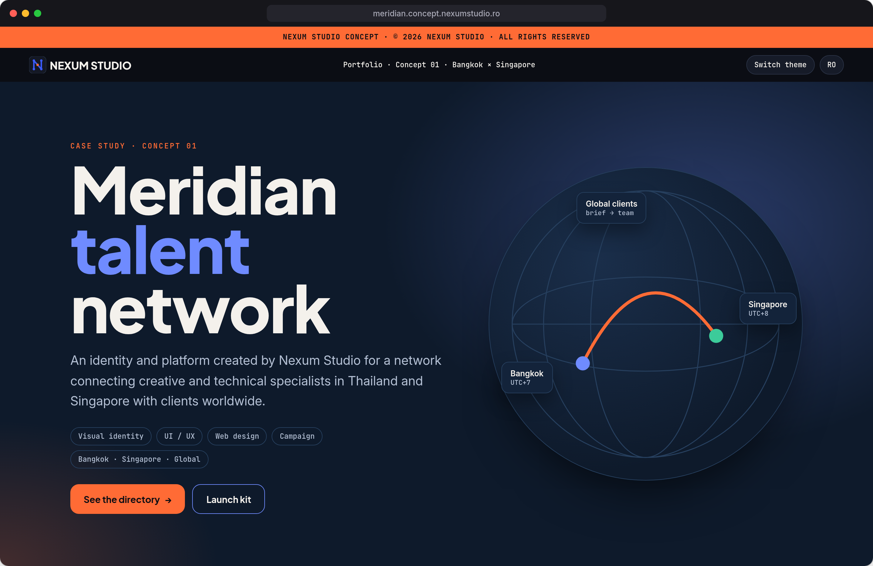 MERIDIAN: First fold, desktop · clean theme