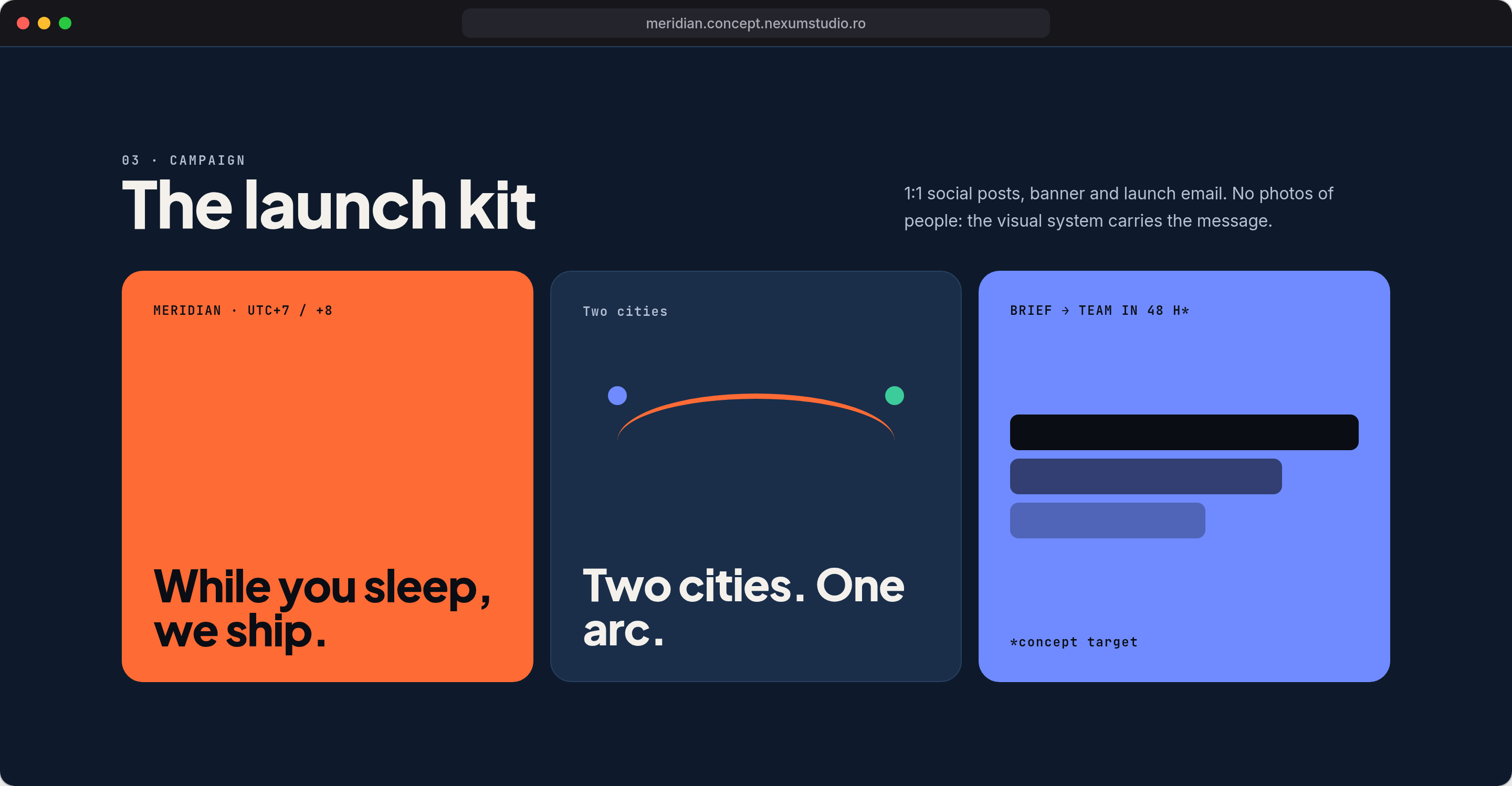 MERIDIAN: Launch kit, desktop · clean theme