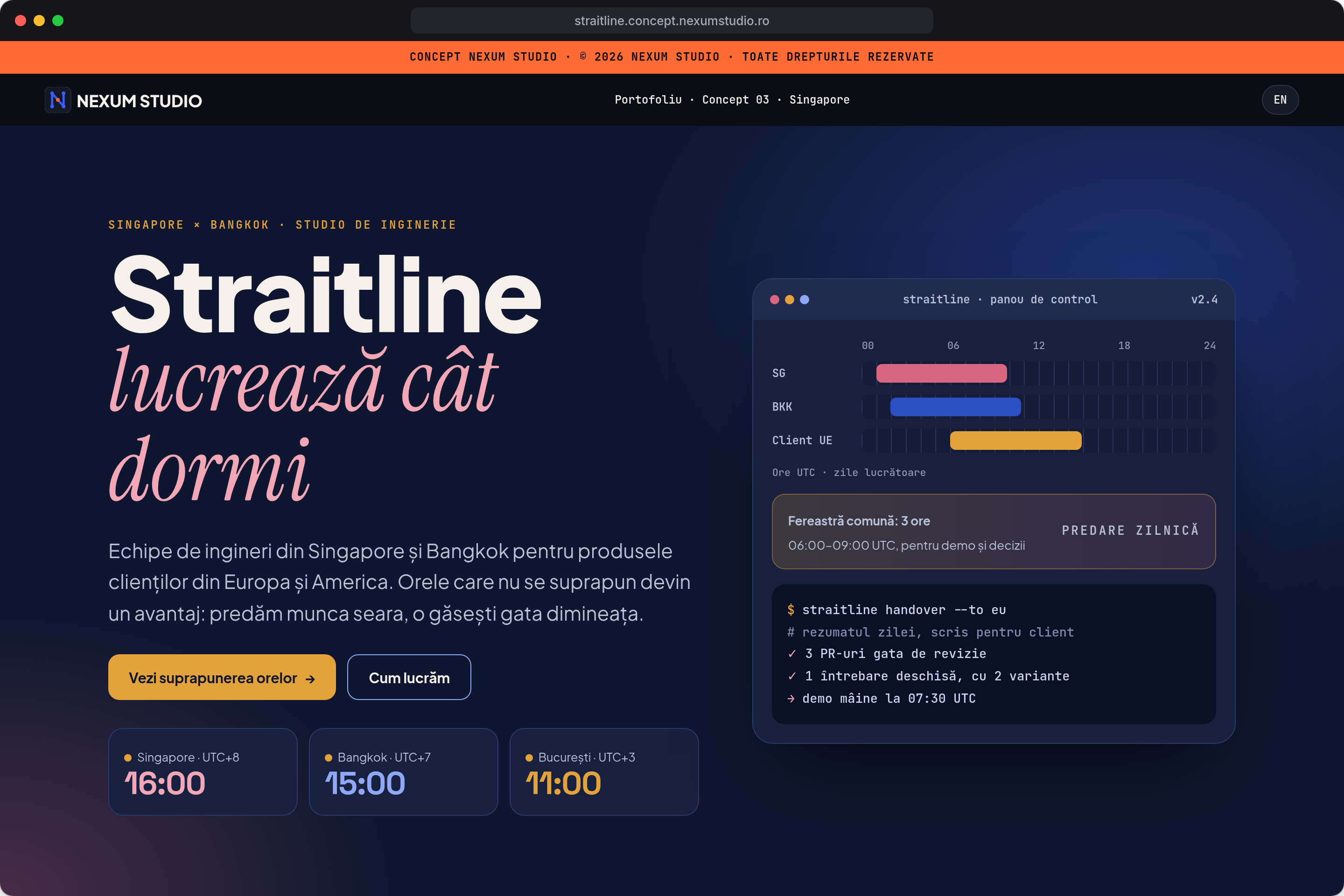 STRAITLINE: Prima secțiune, desktop
