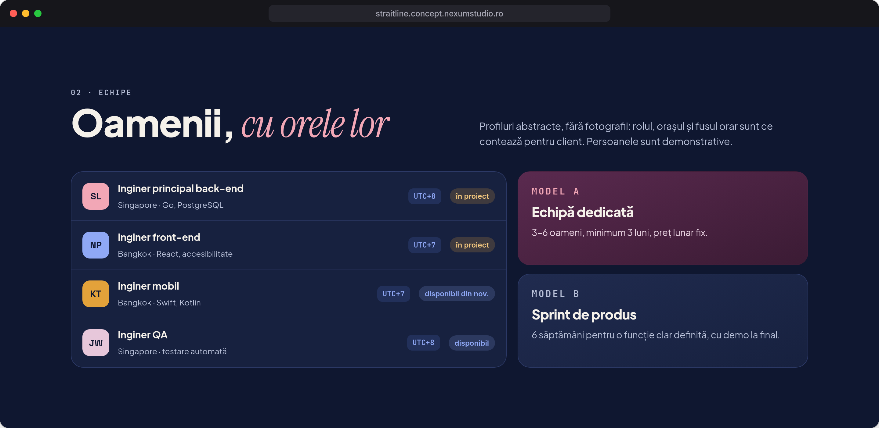STRAITLINE: Echipe și modele, desktop